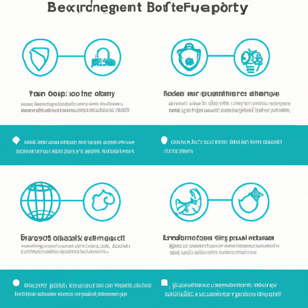 Infographic showing security features and benefits with simple icons and minimal text for landing page. Style: Minimalist, Theme: Corporate