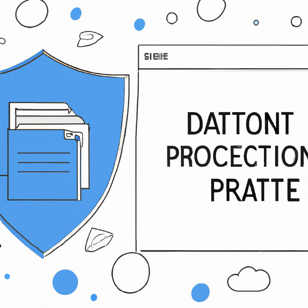 Data protection illustration with shield protecting customer information for privacy policy page. Style: Minimalist, Theme: Corporate